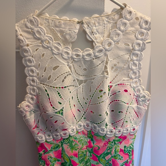 Lilly Pulitzer Pink and Green Romper Raz Berry Catty Shack Sadie Romper - Picture 7 of 13